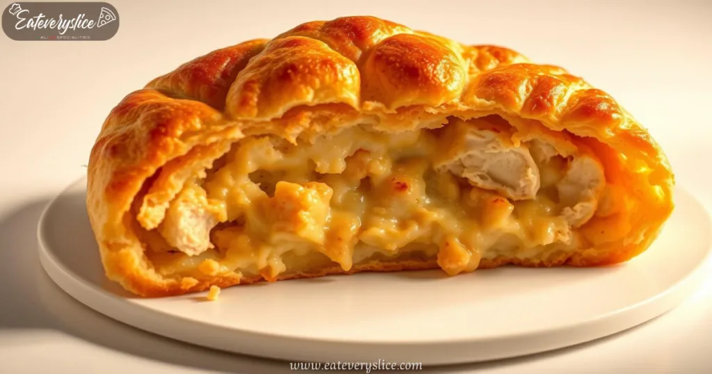 Close-up of a delicious Costco chicken bake with golden-brown crust and steaming hot interior