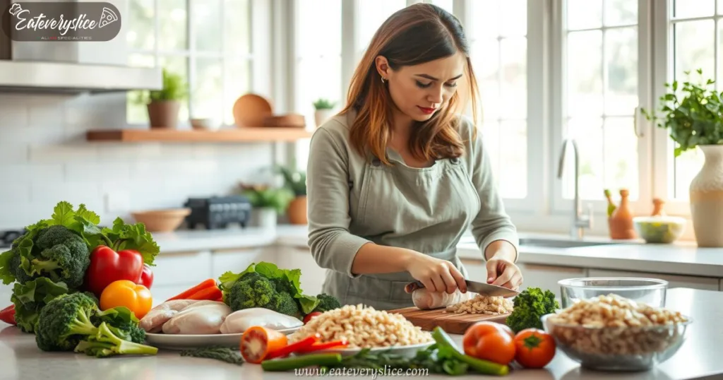 Woman preparing fresh ingredients for homemade Costco Chicken Bake