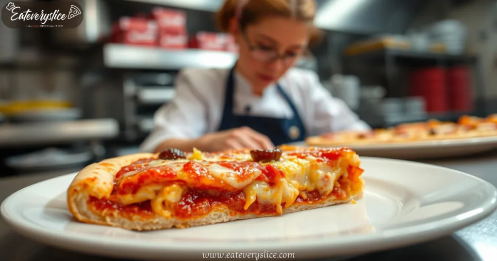 Mouthwatering Slice of Costco Pizza Delicious slice of Costco pizza on a white plate