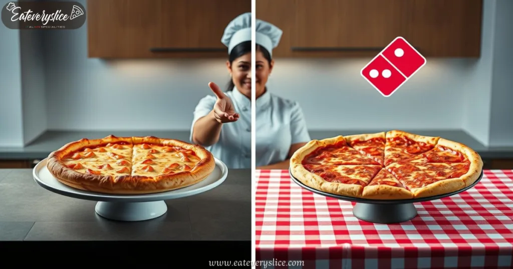 Costco pizza and Domino's pizza side-by-side comparison