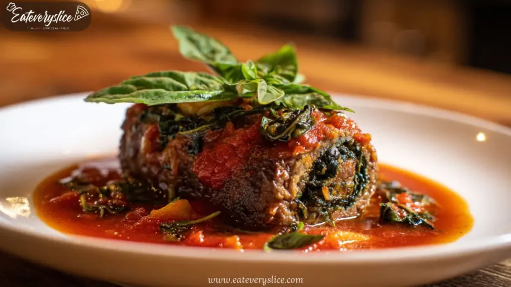 beef braciole stuffed with ricotta and herbs in marinara sauce
