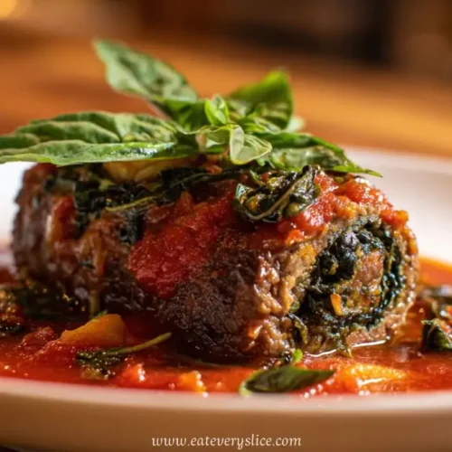 beef braciole stuffed with ricotta and herbs in marinara sauce