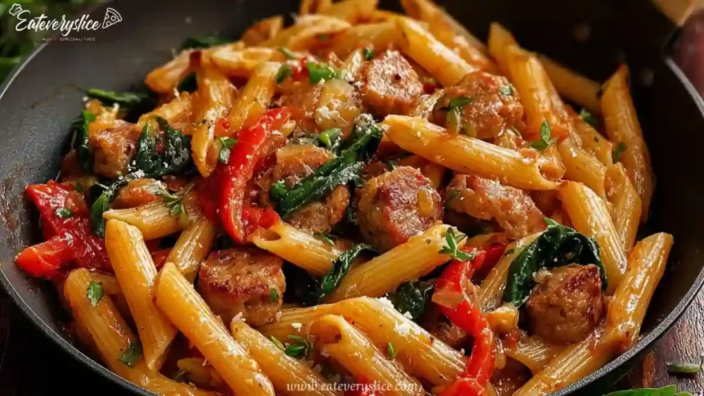 cajun sausage pasta with peppers spinach and penne