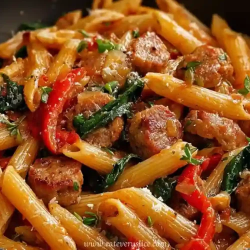 cajun sausage pasta with peppers spinach and penne
