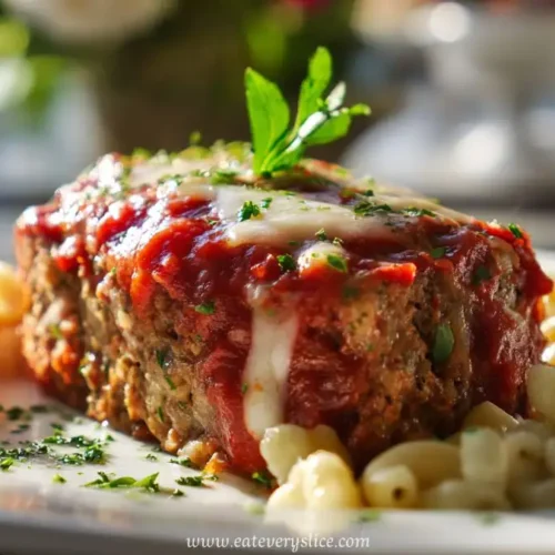 stuffed italian meatloaf with tomato sauce and macaroni