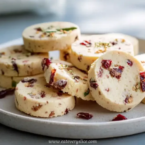 Cranberry orange slice and bake cookies with herbs on plate in natural light