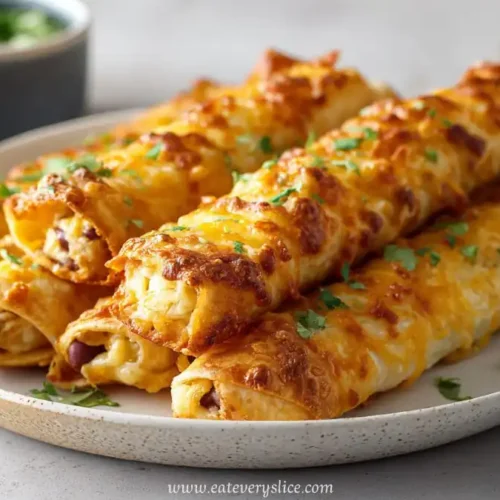 Baked cheesy taco sticks filled with seasoned meat and melted cheese served on a plate