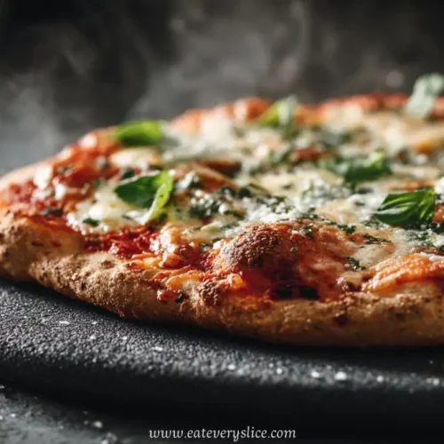 artisan margherita pizza with fresh basil melted cheese and crispy crust on stone