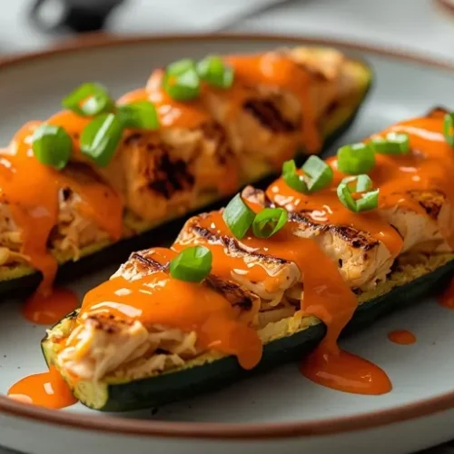grilled buffalo chicken zucchini boats recipe