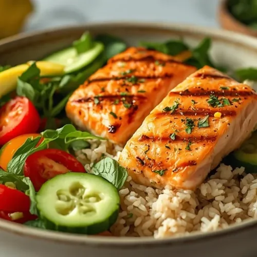 crispy salmon rice salad bowl recipe