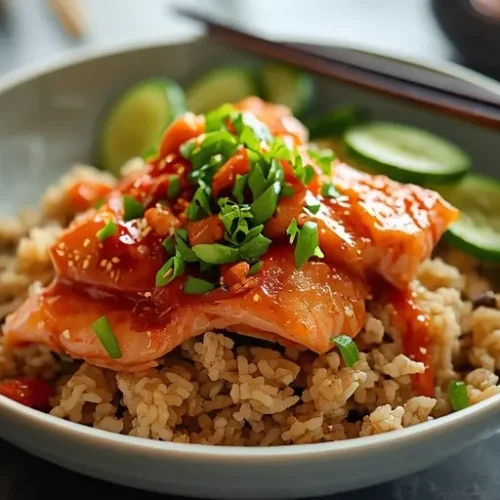 spicy crispy salmon rice bowl recipe