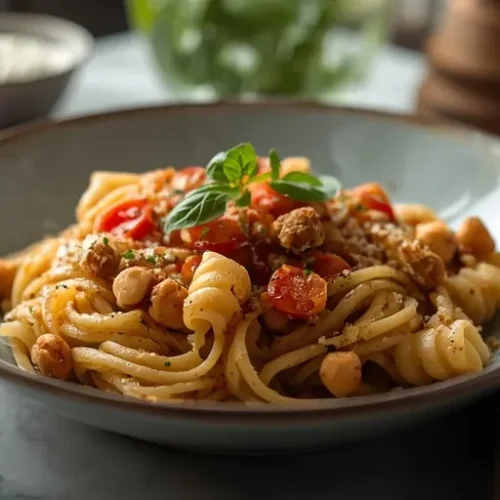Crispy Chickpea Pasta Bowl recipe