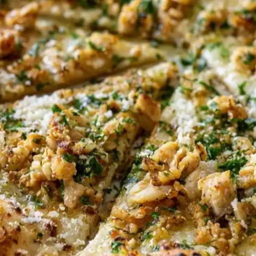 Crispy Seafood Pizza with Garlic Butter, Parmesan and Fresh Herbs