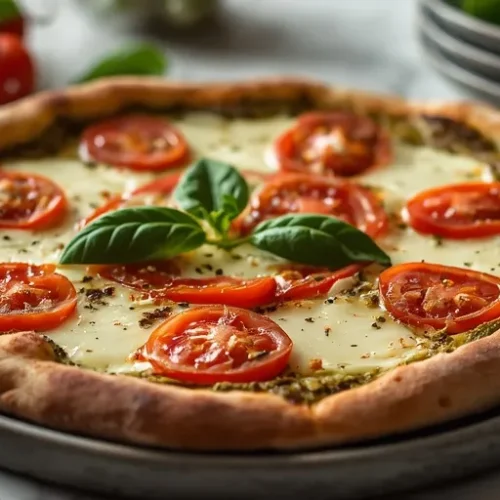 Pesto Tomato Mozzarella Pizza recipe