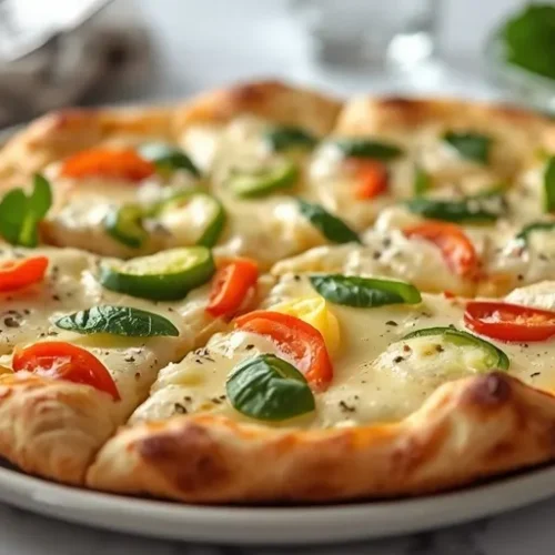 Creamy Alfredo Veggie Pizza recipe