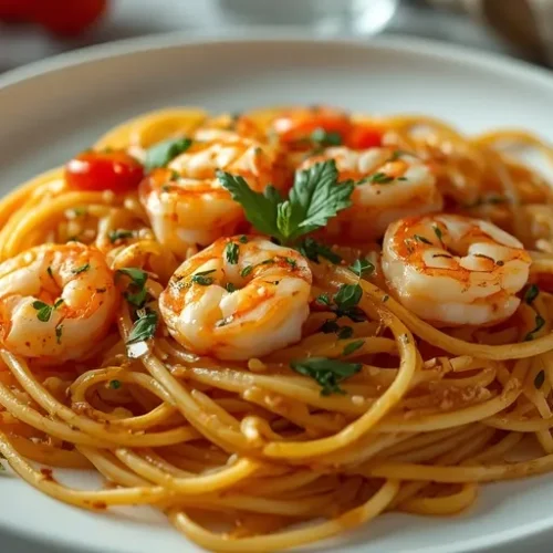 Tomato Garlic Shrimp Linguine recipe