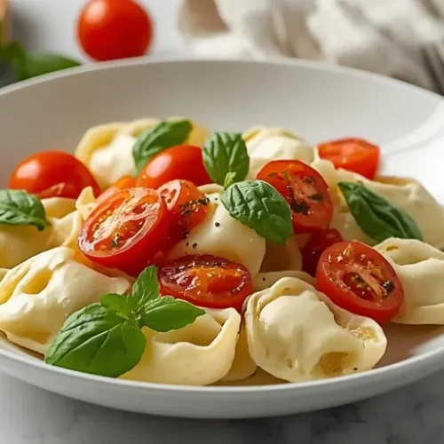 Creamy Caprese Tortellini Salad recipe
