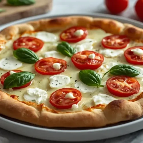 Creamy Ricotta Tomato Basil Pizza recipe