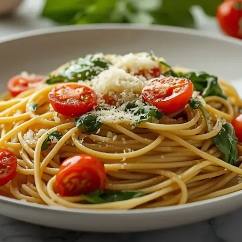 Creamy Spinach Tomato Spaghetti recipe