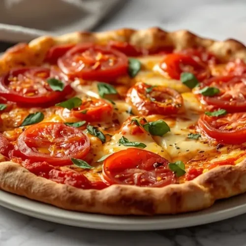 Garlic Cheesy Tomato Pan Pizza recipe