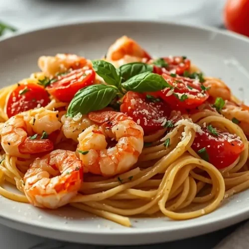 Garlic Shrimp Tomato Linguine recipe