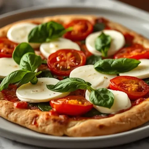 Spinach Tomato Mozzarella Flatbread recipe